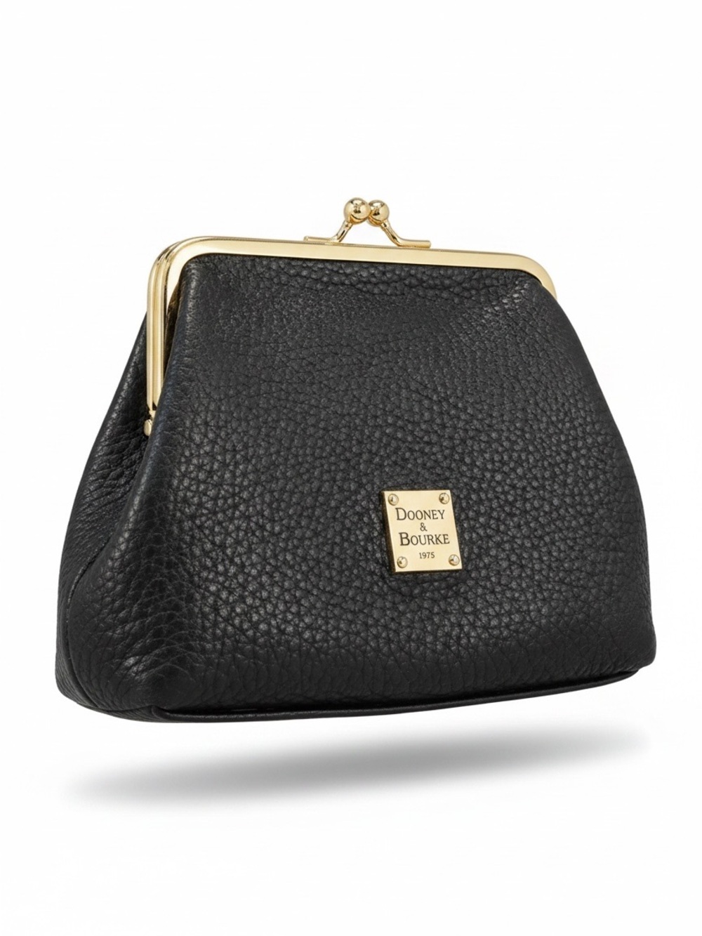 Dooney & Bourke Black Pebbled Leather Kiss-Lock Coin Pouch with Gold Hardware